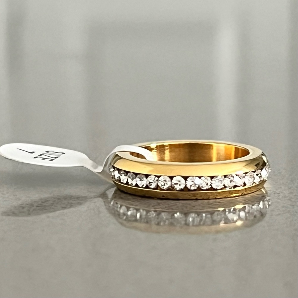 Stainless Steel CZ  Round Band Ring Sz 7